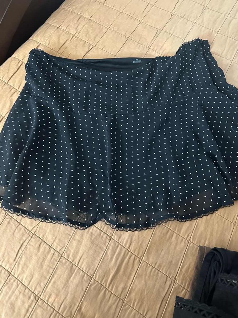 Black Polka Dot Flowy Mini Skirt